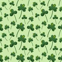 Seamless pattern for St. Patrick's Day with green clover twigs on green background. Festive pattern for packaging design, background and decor. Floral pattern for good luck. vector