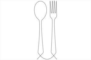 Continuous single line drawing of food tools for spoon and fork outline vector illustration