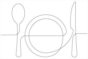 Continuous single line art drawing of food tools for plate, knife and spoon vector illustration