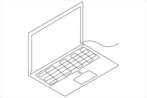 Arte ilustración de ordenador portátil en uno línea estilo aislado contorno vector