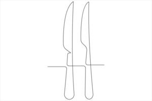 Continuous single line art drawing of food tools for knife outline vector illustration