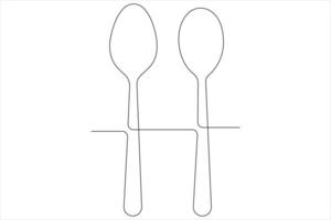 Continuous single line art drawing of food tools for spoon outline vector illustration