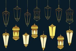 Set of varied traditional golden lantern vector