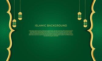 abstract modern luxury islamic background with ornament border decoration with green gradient design vector