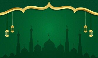 modern green islamic background with lantern and pattern ornament design vector