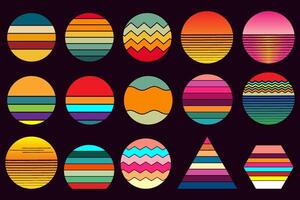 Retro vintage sunset collection with different forms and colors for banner or print. vector