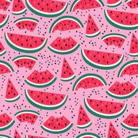 Seamless pattern with watermelon slices on a pink background. Vector graphics.