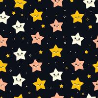 Seamless pattern with cute stars on a black background. Vector graphics.