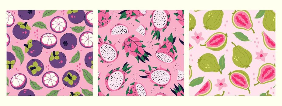 conjunto de sin costura patrones con exótico frutas vector gráficos.