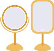 maquillaje espejos con LED toque aislado en blanco antecedentes. dorado cosmético espejos con Encendiendo vector