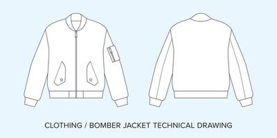 Flight Jacket, Technical Drawing, Apparel Blueprint for Fashion Designers vector