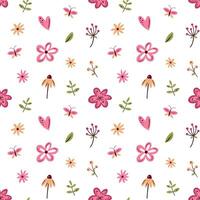 Floral seamless pattern in pink and viva magenta colours. For surface or textile design, covers, wallpapers, print. Spring holidays, wedding or birthday cards, mother day greeting vector