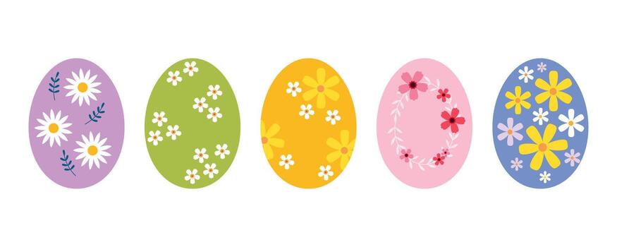 Set of Colorful Easter eggs for easter day with decoration patterns on white background. vector silhouette