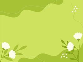 Abstract background in green colors with flowers. Hand drawn spring Template with copy space text. Modern flat vector illustration