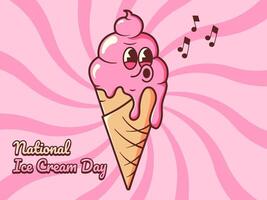 National Ice Cream Day in Retro Style. Vector illustration with groovy mascot