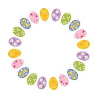 Easter round frame with copy space for text. Abstract background made of colored Easter eggs. Vector illustration