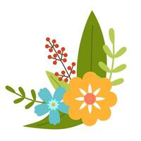 floral clipart de flores y hojas. romántico botánico vector arreglo para boda, saludo, y enamorado tarjeta diseño vector