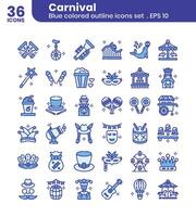 Carnival blue color outline icons set vector