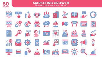 Marketing growth flat two color icons set vector