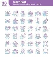 Carnival gradient outline icons set vector