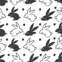 Seamless pattern of hand-drawn bunnies and rabbits background. Vector illustration