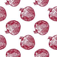 Pomegranate seamless pattern. Whole fruit, slices. Vector illustration in graphic style. Design element for cards, food labels, banners, covers, wrapping paper, textile, fabric.