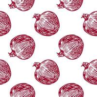 Pomegranate seamless pattern. Whole fruit, slices. Vector illustration in graphic style. Design element for cards, food labels, banners, covers, wrapping paper, textile, fabric.