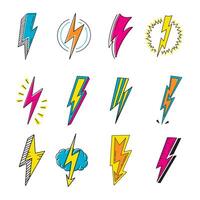 Lightnings color cartoon retro vector illustrations set