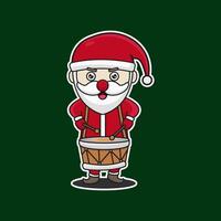 cute cartoon santa claus playing drum vector