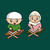 dibujos animados musulmán niños recitando Al Quran vector