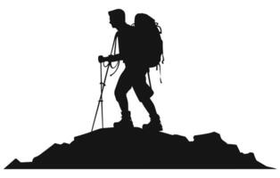 Hiker sitting on a hill silhouette, Hiker Silhouettes, hiking man with rucksacks silhouette. People with backpack vector silhouettes.