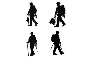 Firefighter Walking silhouette, firefighter with equipment silhouette vector