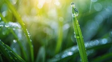 AI generated Water Droplets on Blade of Grass photo