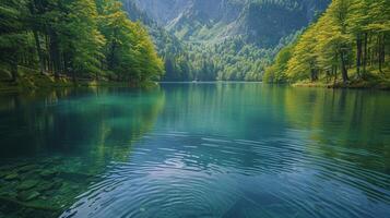AI generated Majestic Lake Surrounded by Trees and Mountains photo