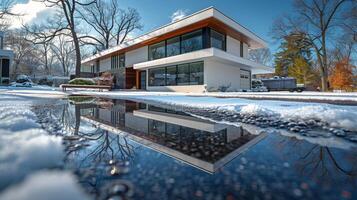 ai generado casa con agua piscina foto