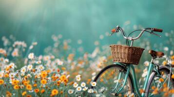 AI generated Bike Parked in Field of Flowers photo