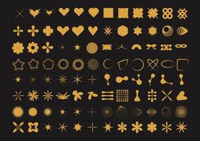 Y2k elements retro set. Collection of different shapes for nostalgic design. Hearts, stars, flowers and abstract geometric forms. Vector figures isolation illustration.