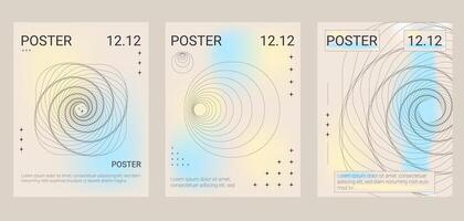 Posters set with geometric elements and copy space. Minimalistic covers collection. Retro backgrounds. Abstract modern banner template. Vector illustration.