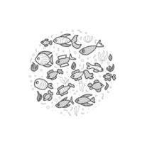 Vector fish collection isolated in doodle style.