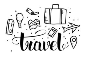 Set of travel doodle symbols in vector. vector