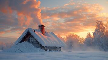 AI generated Small Cabin in Snowy Field photo