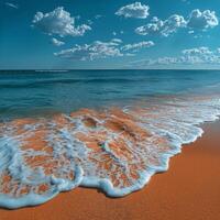 AI generated Sandy Beach With Waves Washing Ashore photo