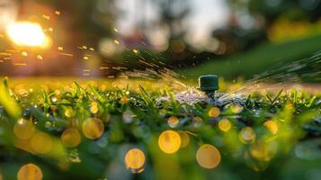 AI generated Lawn Sprinkler Spraying Water photo