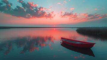 AI generated Majestic Sunset Over Lake With Tall Grass photo