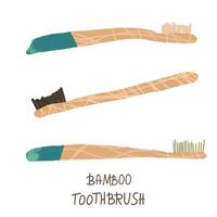 Bamboo tooth brushes set. Vector illustration.