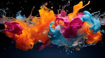 AI generated Vibrant water splashes colliding in mid-air, a dynamic and colorful display photo