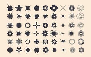 Set of simple design shapes. Collection of y2k elements and graphic forms. Groovy figures. Vector illustration.
