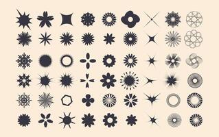 Set of simple design shapes. Collection of y2k elements and graphic forms. Groovy figures. Vector illustration.