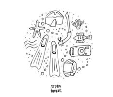 Scuba diving set of elements  and equipment. vector