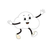 Cloud in retro mascot style. Cute character flying or running isolated on white background. Vector illustration.